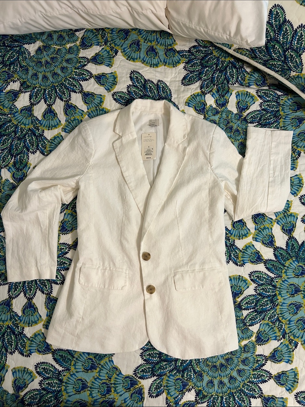 A New Day White Linen-Blend Single-Breasted Blazer